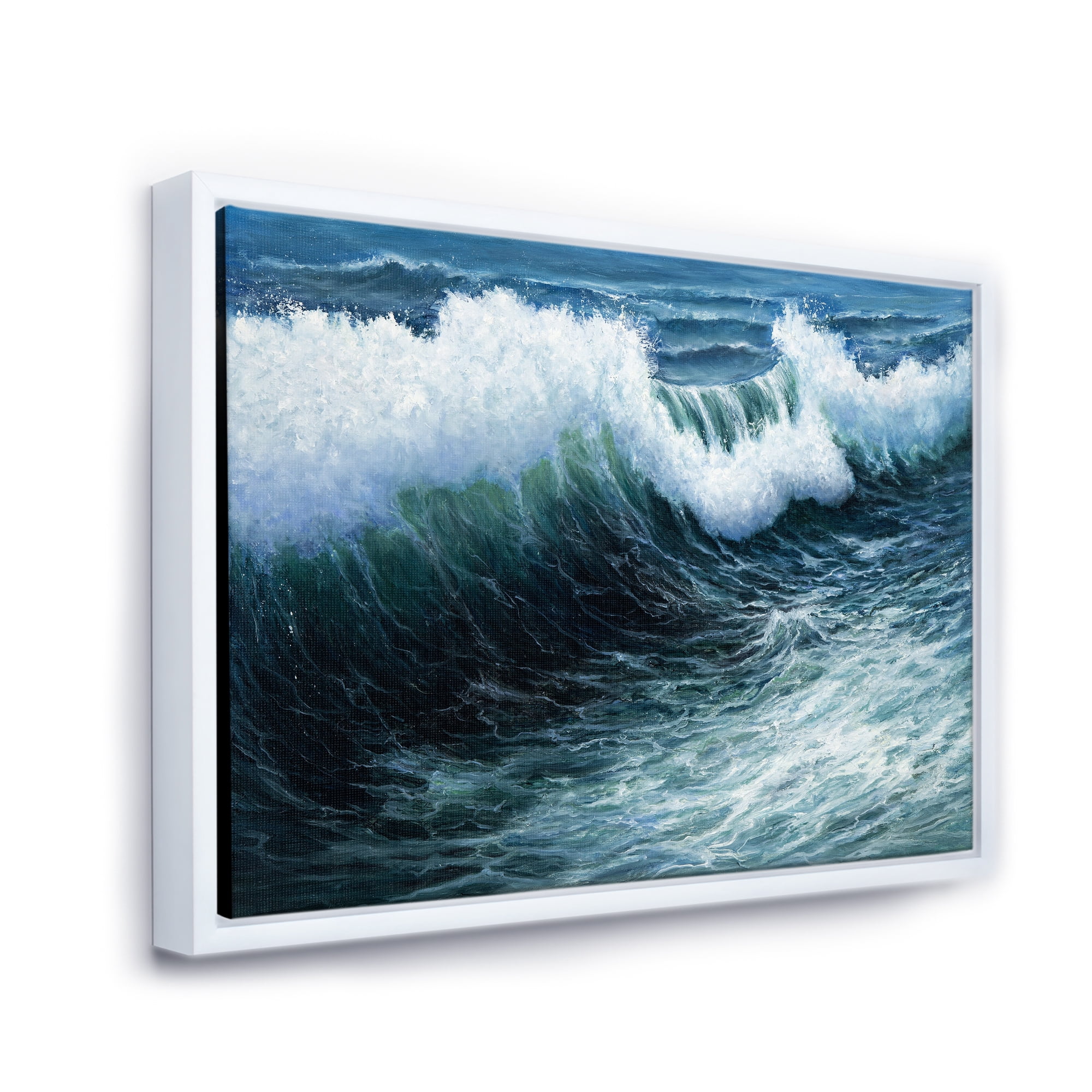 Designart 'The Ocean With Storm Waves' Nautical & Coastal Framed Canvas Wall Art Print