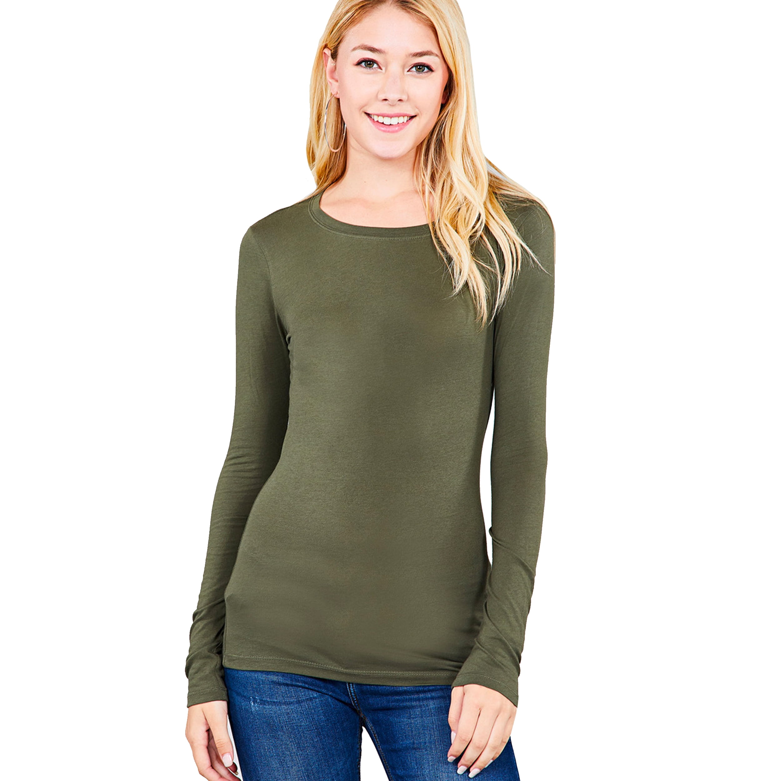 Women's Long Sleeve Round Neck Fitted Top Basic T Shirts (FAST & FREE SHIPPING)