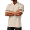 thumbnail image 4 of GrmtClth Shirt for Men Classic Short Sleeve Top Athletic V-Neck T-Shirt Trend Color-Block Tee Striped Khaki 2XL, 4 of 5