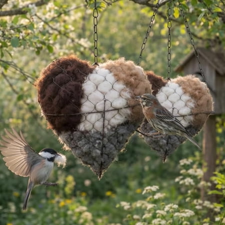 Handmade Fiber Birds Nesting Material Heart Refillable Birds Haven 1 Heart Shape Hummingbird Nesting and 2 Bags of Nest Materials Winter Fowl Gifts Hummingbirds Lovers Home Garden Yard 2 Sets