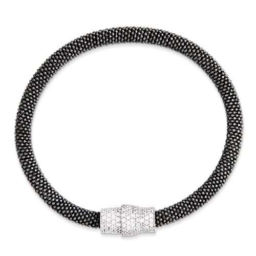 925 Sterling Silver Black Cubic Zirconia Cz Mesh Bracelet Fancy