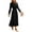 Black, variant on Women's Spring Fall Midi Dress Casual Long Sleeve V Neck Swiss Dot Pleated A Line Flowy Dresses