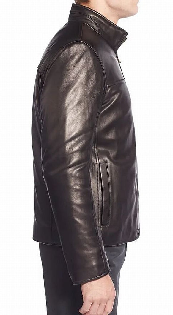 Cole Haan Men's Smooth Lamb Leather Jacket With Convertible Collar (Java, XXL)