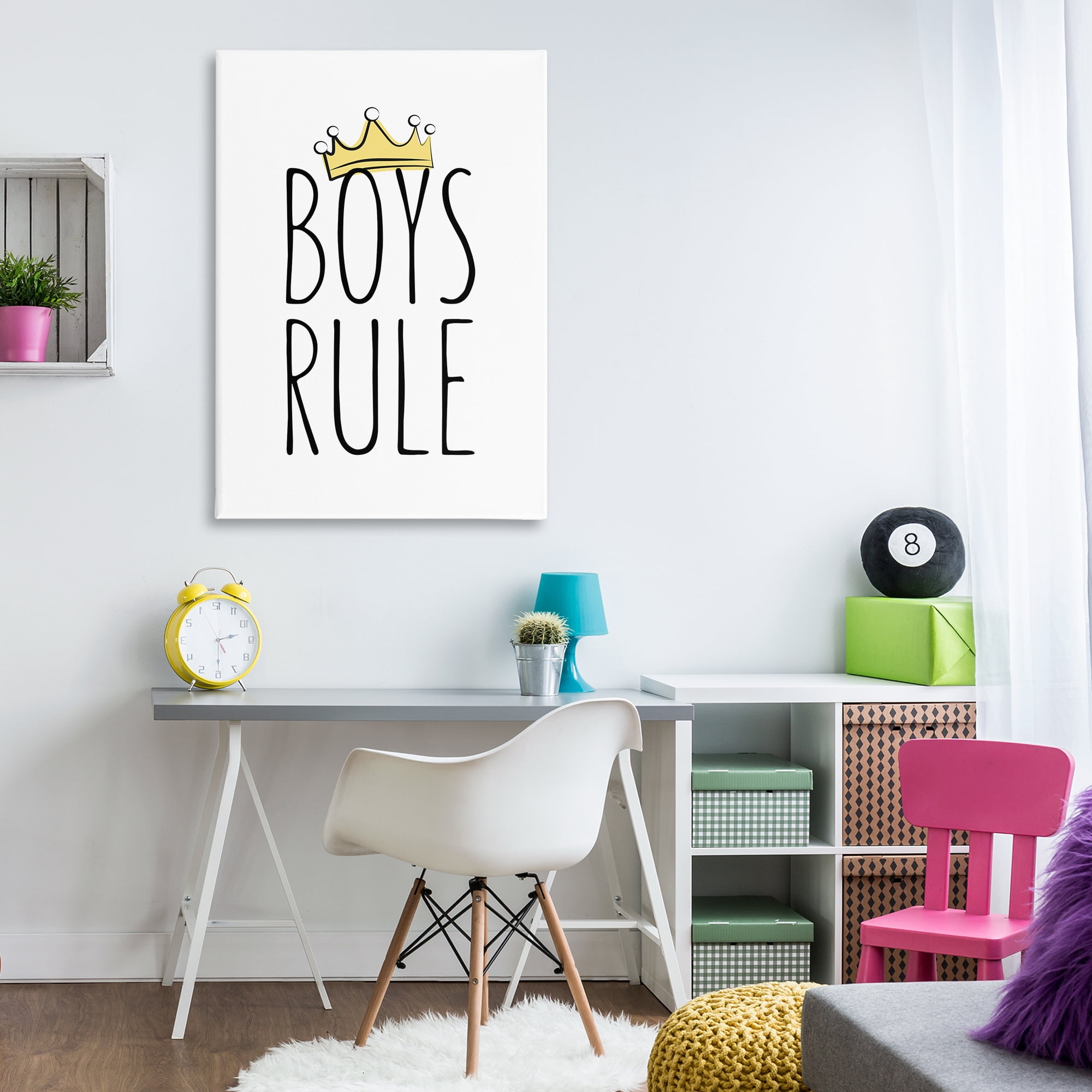 Stupell Industries Boys Rule with Crown Text & Numbers Painting Wrapped Canvas Art Print Wall Art, 30 x 45