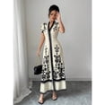 thumbnail image 5 of Apricot Women Slim-Fit Printed V-Neck Maxi Dress With Short Sleeves And Floral Embroidery, 5 of 7