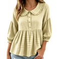 thumbnail image 2 of Ndbuld Womens Tops Long Sleeve Long-Sleeve Collar Button Pullover Top,Yellow,XXL, 2 of 5