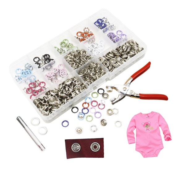 Metal Snaps Buttons Snap Fasteners Tool 9.5mm Hollow Snaps Press Studs Open Prong Snap Button for DIY Crafts Romper Sewing Jacket Clothing 150 Sets