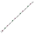 thumbnail image 2 of Gem Stone King 925 Sterling Silver Pink Moissanite and Green Nano Emerald and White Lab Grown Diamond Bracelet for Women (2.37 Cttw, Gemstone Birthstone, Round 4MM, 7.5 inch), 2 of 6