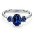 thumbnail image 3 of Gem Stone King 10K Two Tone Gold Blue Created Sapphire Engagement Ring for Women | 2.10 Cttw | Oval 8X6MM | Gemstone September Birthstone | Size 7, 3 of 6
