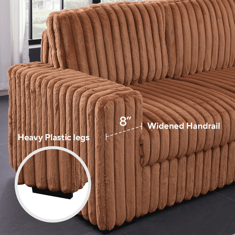 Oversized 122" U-Shaped Sectional Sleeper Sofa Bed with Pull-Out Bed,Storage Chaise,Rabbit Plush,7-Seat, Orange