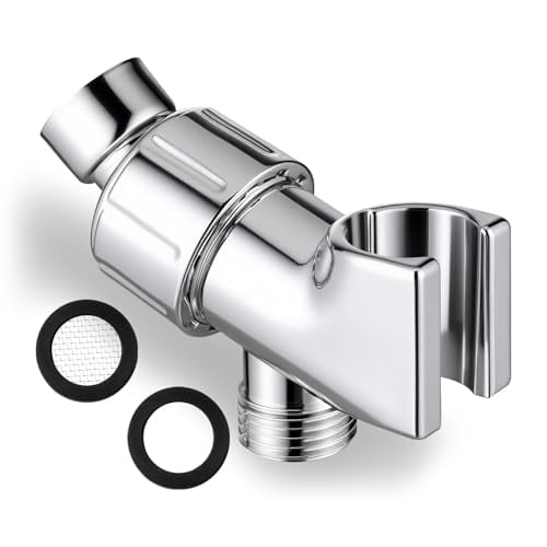 Universal Shower Head Holder for Hand Held Showerheads Adjustable Shower Arm Bracket Silver Plastic Showerhead Holder 360° Flexible Rotation Wall Showers Adapter and Holders for Handheld Showerheads