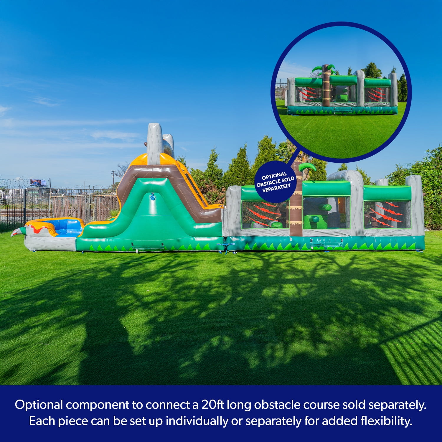 HeroKiddo T-Rex Adventure 12’ Tall Dual Lane Backload Inflatable Water Slide with Attached Pool, Dinosaur Theme, for Kids and Adults, Commercial Grade PVC Vinyl, Outdoor Backyard Fun, Blower included