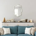 thumbnail image 3 of Sintosin Rustic Scalloped Oval Telescope Mirror 13" x 19", Distressed White Farmhouse Wood Frame Gothic Wall Mirror, 3 of 9