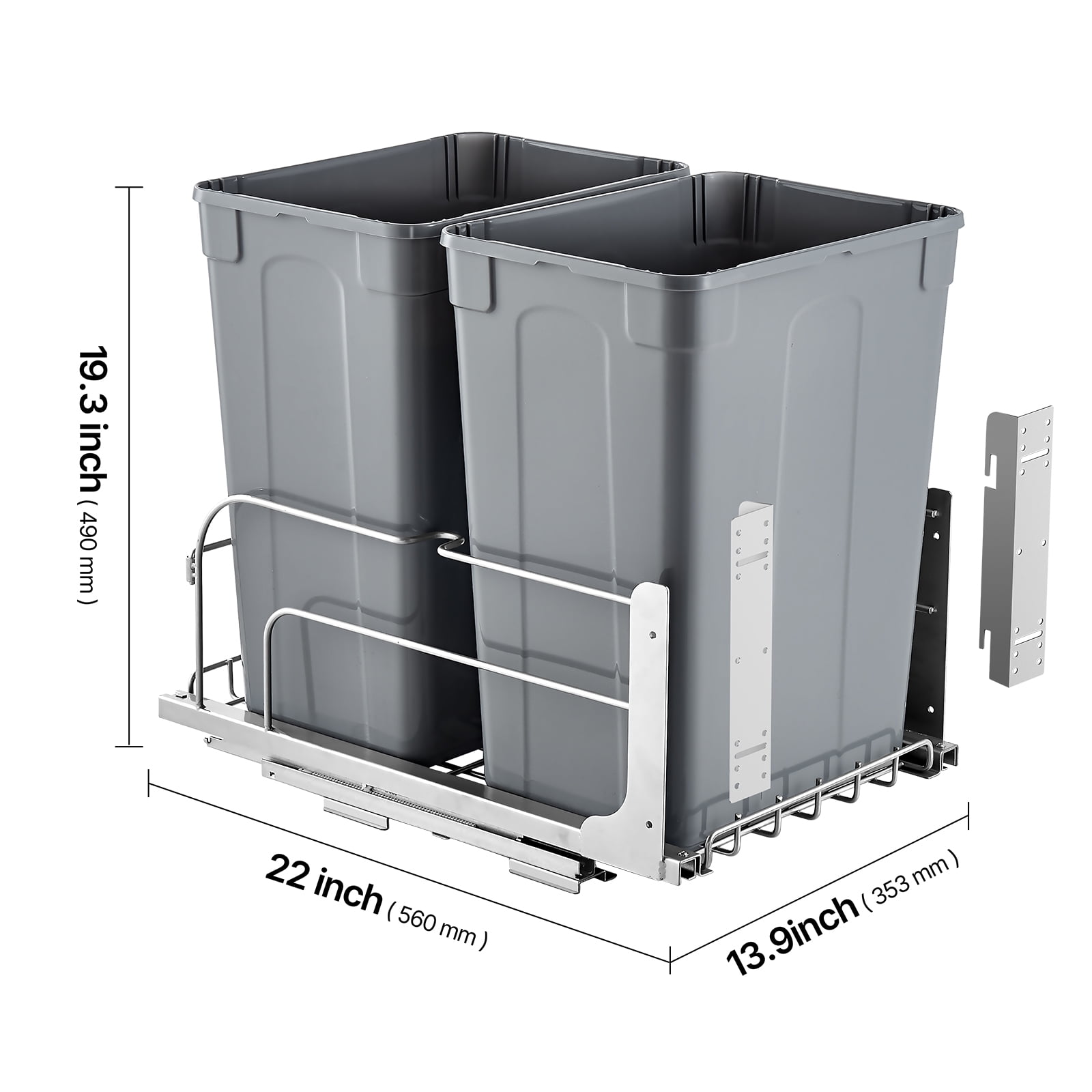 KFFKFF Pull-Out Trash Can, 35 QT x2 Dual Under-Mount Kitchen Waste Bins, Durable Recycling and Garbage Containers with Door-Mount Kit and Soft-Close Slides, Ideal for Cabinets and Under Sink (Grey)