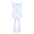 thumbnail image 3 of Moggemol Womens 70s Rave Outfits Shiny Metallic Bell Bottom Alien Jumpsuit Shiny Silver 3XL, 3 of 4