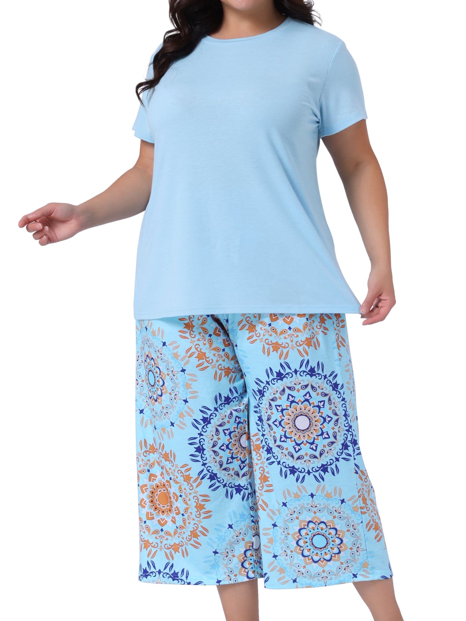 DARING DIVA Women's Plus Size 2-piece Short Sleeve Pajamas Set 3X Blue