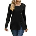 thumbnail image 2 of Baqcunre Long Sleeve Shirts For Women Women'S Round Neck Solid Button Split Long Sleeve T Shirt Top Womens T Shirts Workout Tops For Women Black M, 2 of 4