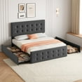 thumbnail image 4 of Bed Frame, Linen Upholstered Platform Bed Frame with 4 Storage Drawers and Adjustable Headboard, Button Tufted Design Bed Frame with Sturdy Wooden Slats Support, No Box Spring Needed, 4 of 9