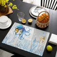 thumbnail image 3 of Blue Octopus Coastal Placemats Set of 6, Coral Summer Beach Nautical Ocean Blue Placemats for Dining Table, Place Mats for Kitchen Tabletop, Waterproof Wipeable Dining Table Mats Set, 3 of 9