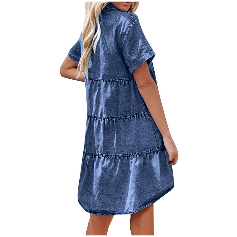 Wiyuqeen Denim Dresses for Women with Pockets Collared Short Sleeve  Babydoll Denim Shirt Dresses Trendy Button Down Jean Midi Dresses Prime -  Walmart.com