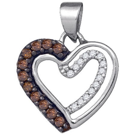 Prong Fashion - 10K White Gold 0.20ctw Fancy Surface Prong Brown Diamond Fashion Heart Pendant `