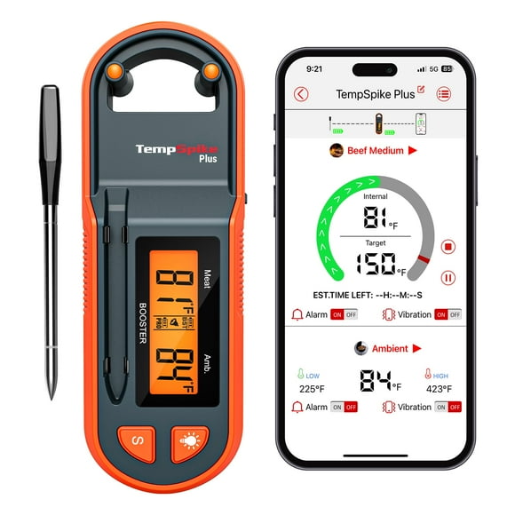 Thermopro TempSpike 600 ft Wireless Meat Thermometer with Ultra-Thinner Probe, Meat Thermometer Digital Wireless with LCD Booster, Bluetooth Meat Thermometer for BBQ Gril