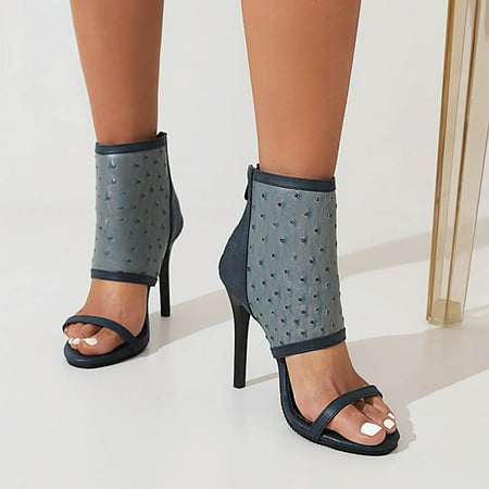 

XIAQUJ 2023 New British High Top Open Toe Cool Boots Foreign Trade Large Slim High Heel Short Boot Sandals for Women Blue 8(40)