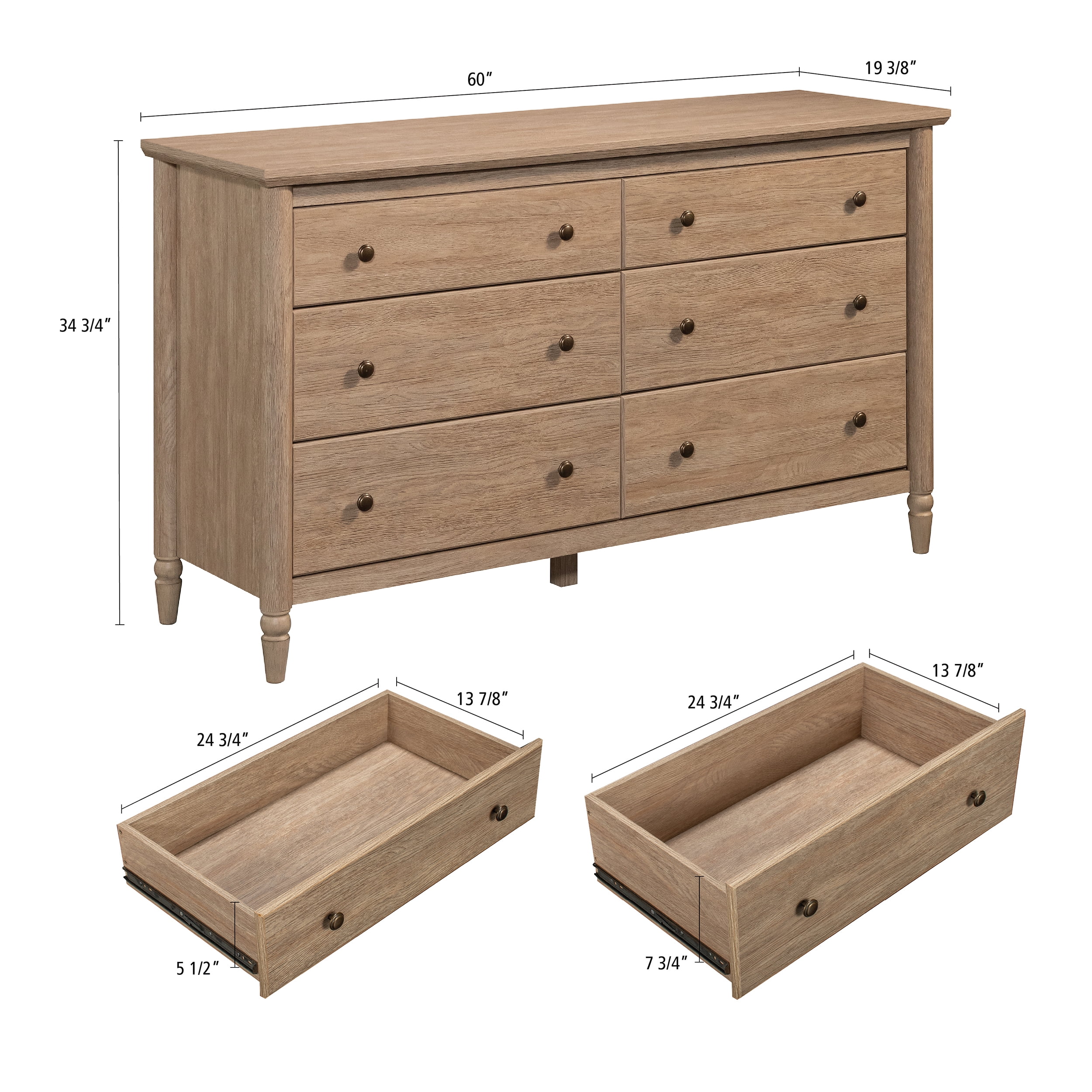 My Texas House Monroe 6-Drawer Dresser, Brushed Oak Finish