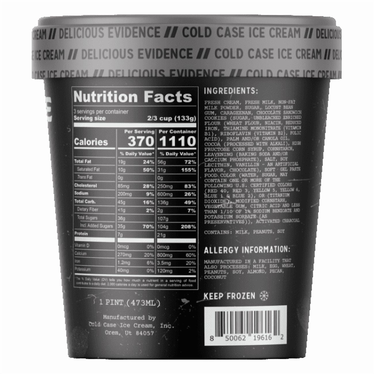 Cold Case Ice Cream Blackmail Flavor - Gourmet Sweet Ash Ice Cream with Chocolate Sandwich Cookies and Marshmallow Creme Swirls - 1 Case, 6 Pints,16 oz/Pint