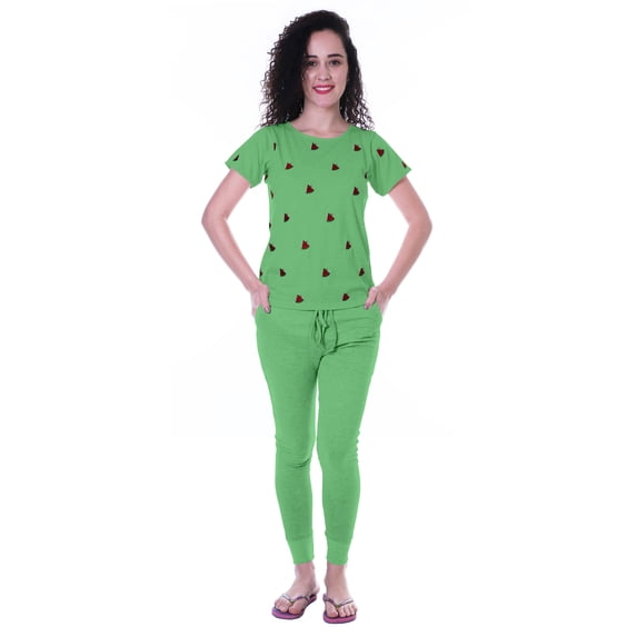 Moomaya Nightwear Set Watermelon Embroidery Slimfit Pyjamas Sleepwear 2 Pcs Set