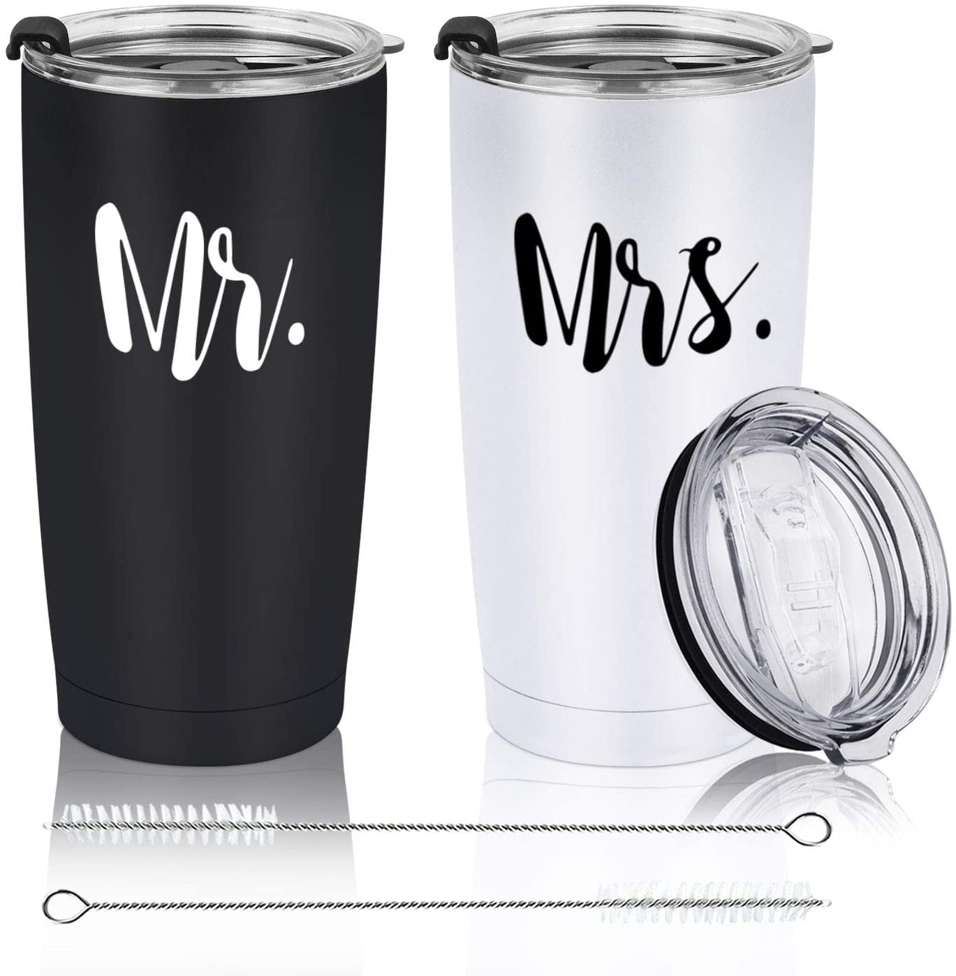 Gingprous 2 Pack 20 Oz Mr And Mrs Stainless Steel Travel Tumblers Set 