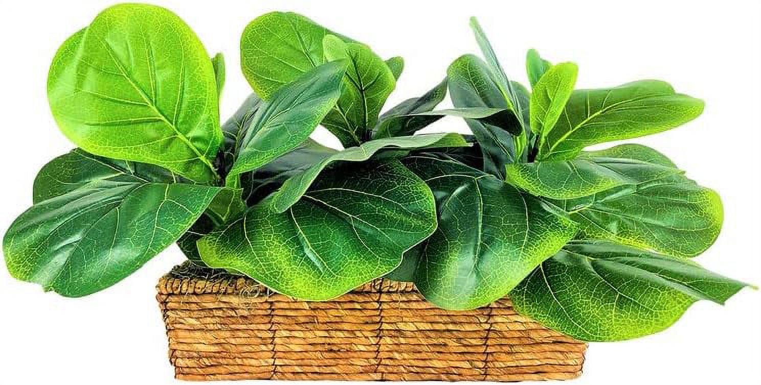 Artificial Fiddle Leaf Fig Tree 15 Inch Faux Fig Tree, Indoor Floor Tree In Woven Basket, Fake