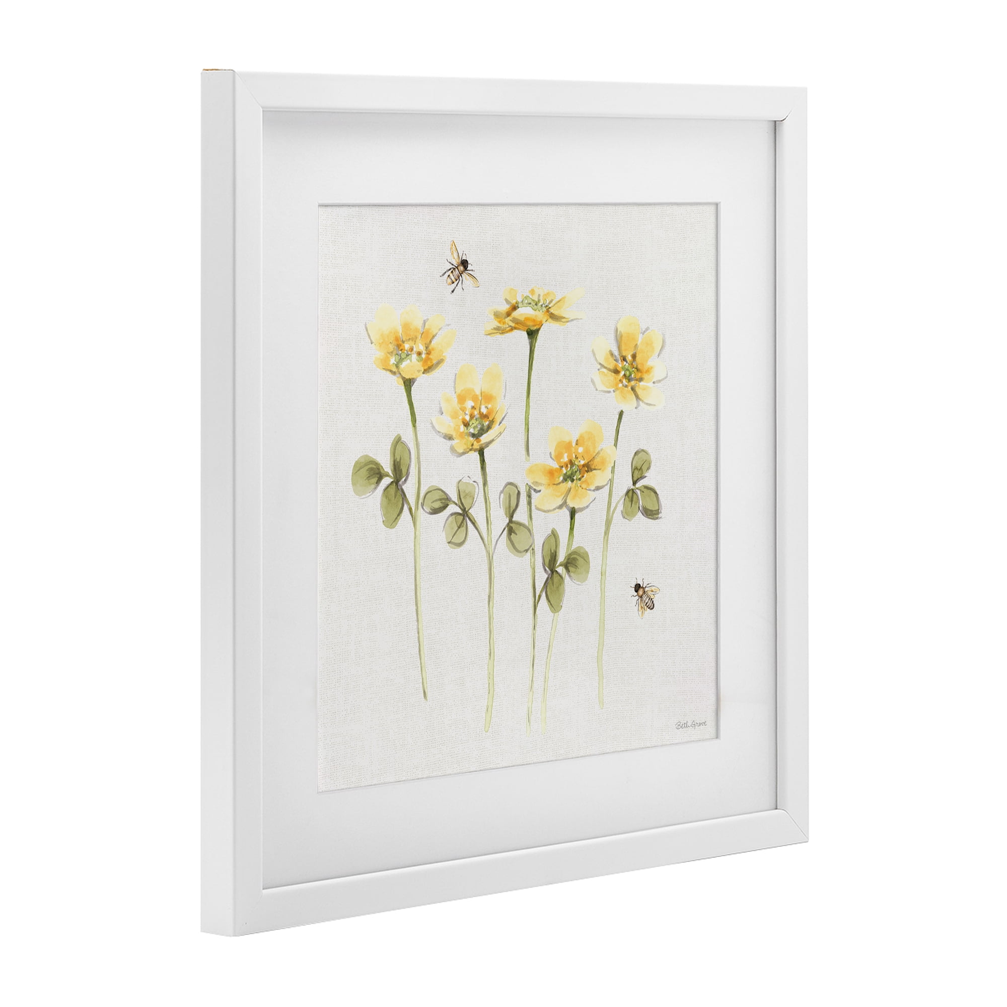 Stupell Industries Sweet Yellow Honey Flowers White Framed Print Under Glass, design by Beth Grove