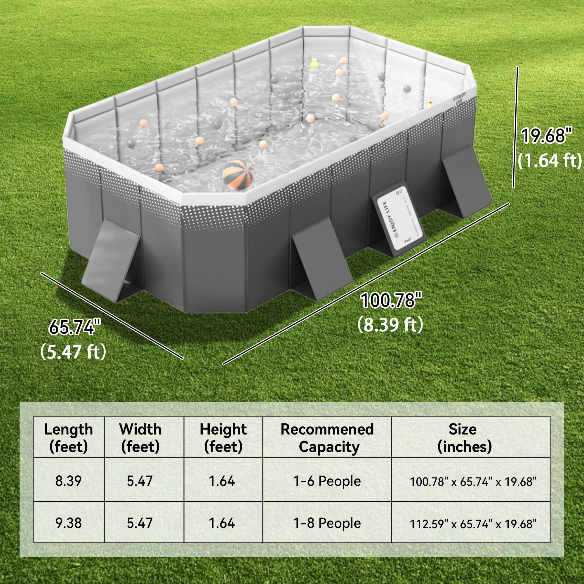 YYW 101 in Foldable Swimming Pool for 1-6 People, Non-Inflatable Above Ground Pool(Gray)