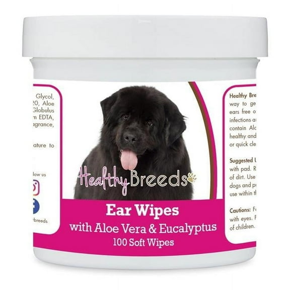 Healthy Breeds 192959824247 Newfoundland Ear Cleaning Wipes with Aloe & Eucalyptus for Dogs - 100 Count