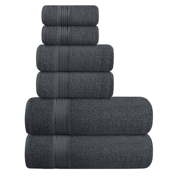 BELIZZI HOME Ultra Soft 6 Pack Cotton Towel Set, Contains 2 Bath Towels 28x55 inch, 2 Hand Towels 16x24 inch & 2 Wash Coths 12x12 inch, Ideal Everyday use, Compact & Lightweight - Charcoal Grey