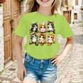 thumbnail image 3 of Tfken Toddler Children Girls Tee Cat Print Crew Neck Daily Wear Tops Short Sleeve Casual Light Green T-Shirts Size 4-6 Years, 3 of 5