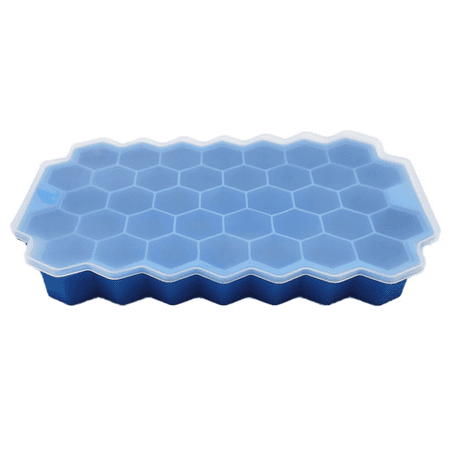 

Ice Cube Trays with Lids Small Food Grade Silicone for Freezer Flexible Easy-Release Stackable Ice Cube Mold Blue