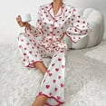 thumbnail image 3 of Women Pajama Set Long Sleeve Button Down Sleepwear Two Piece Heart Print Loungewear Soft Pjs Nightwear, 3 of 3