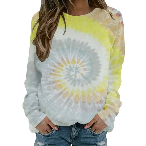 ShiShine Women’s Long Sleeve Crewneck Sweatshirt Trendy 2025 Tie Dye Print Regular Fit Pullover Tops Fall Fashion Sweatshirts