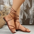 thumbnail image 3 of Women Strappy Gladiator Flat Sandal, Summer Comfortable Slip-On Shoes, Dressy Square Open Toe Sandals Plus Size, 3 of 6