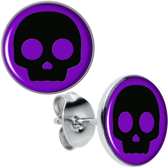 Body Candy Stainless Steel Purple Simple Skull Pierced Stud Earrings Set for Women Men
