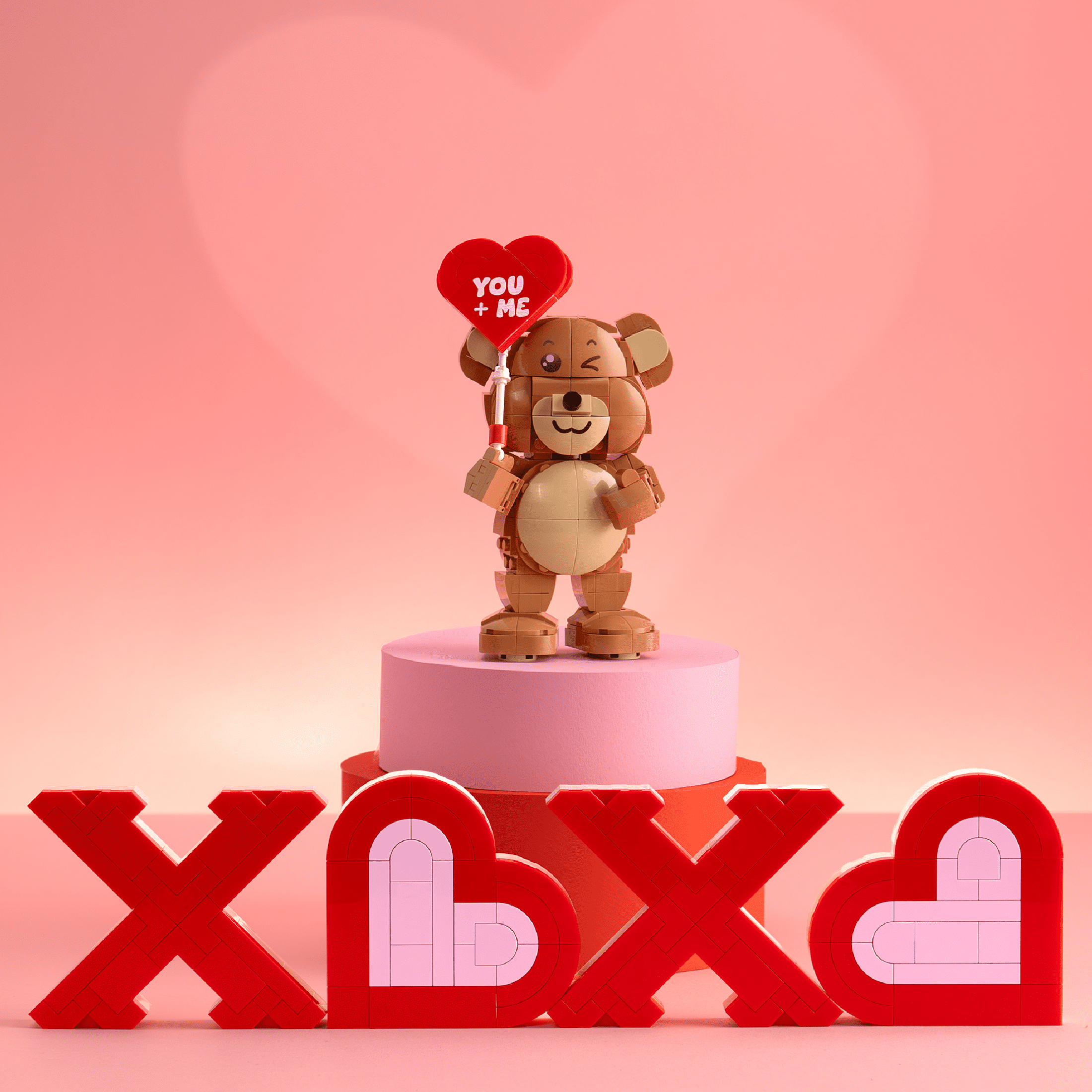 Brickcraft Bricktanicals Bricky Bear Building Kit (357-Piece Set), Teddy Bear Brick Toy, Valentine's Day Gift, Customizable Message Stickers, Poseable Figure, Collectible Display, Sits or Stands