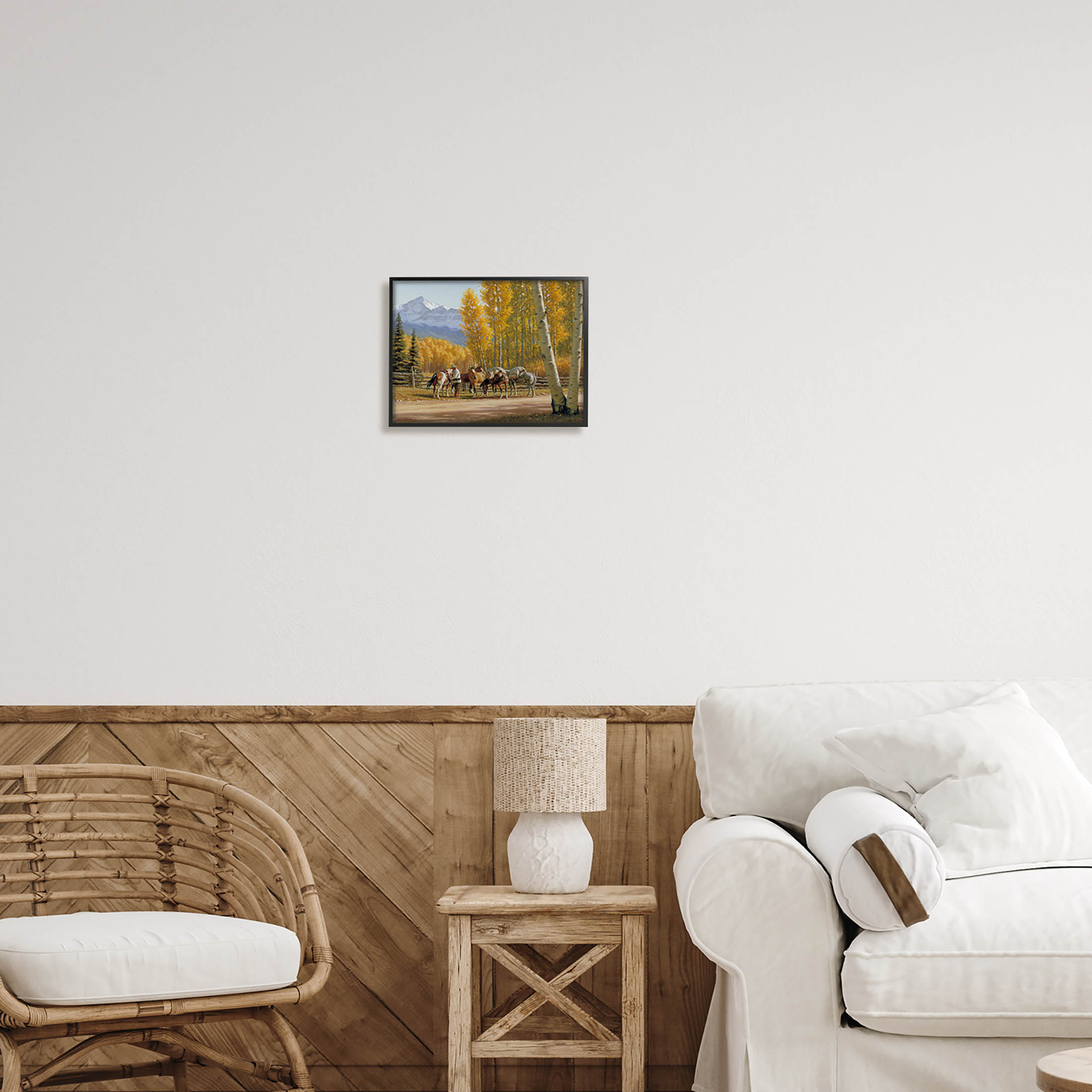 Horses Rural Farm Foliage Animals & Insects Painting Black Framed Art Print Wall Art
