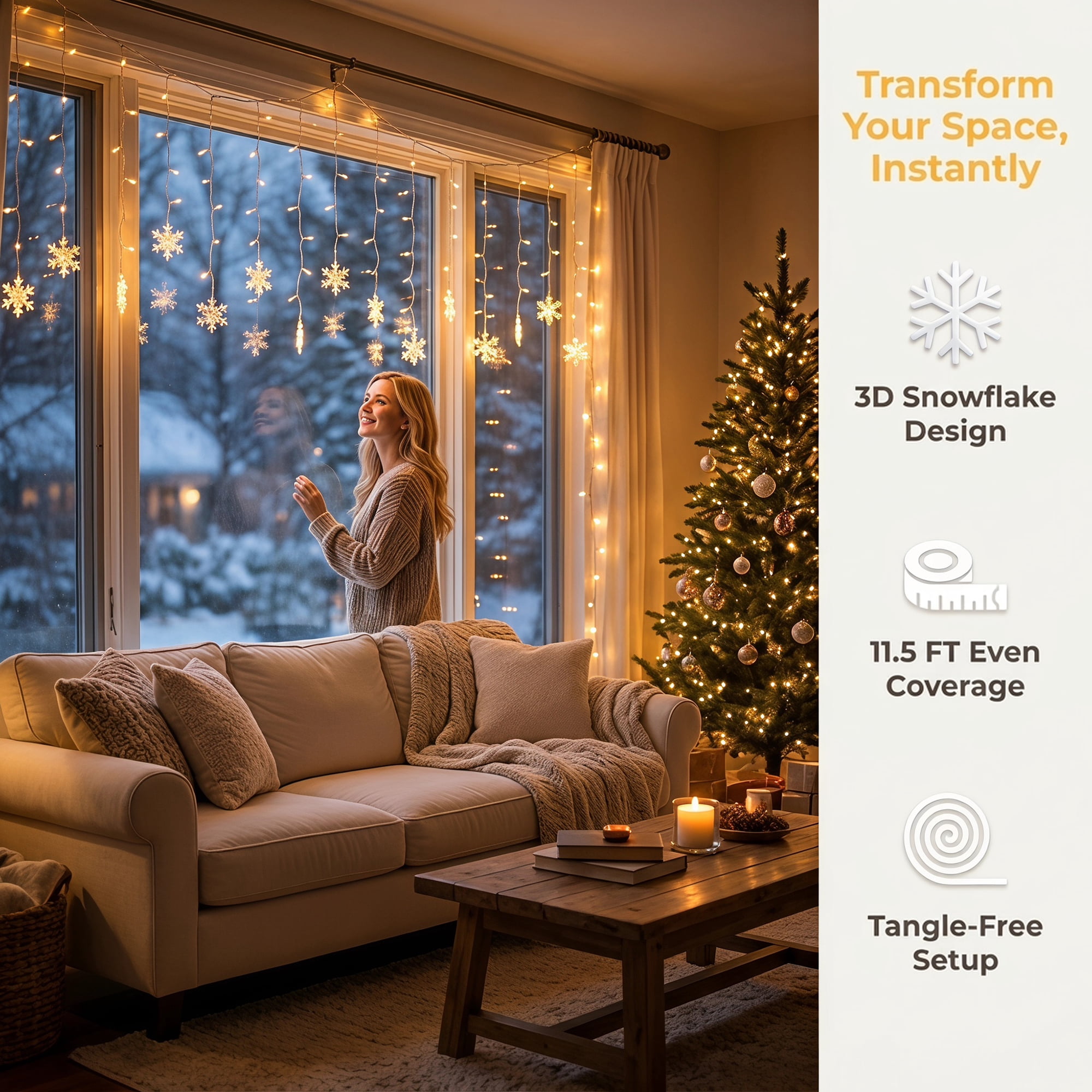 Unique Bargains Snowflake Decor Lights for Indoor 3.5 ft Warm White US Plug In Powers