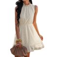 thumbnail image 1 of Vestido corto de gasa para mujer, vestido informal con volantes, vestido sin mangas con cuello alto de encaje para verano, albaricoque M, 1 of 6