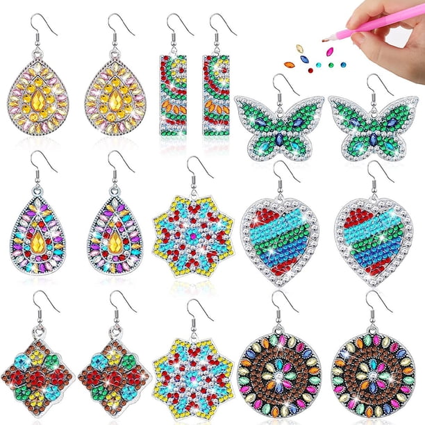 Kit de 8 pares de pendientes DIY con pintura de diamantes, fabricación de doble cara para mujeres y niñas