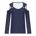 thumbnail image 4 of Odeerbi Solid Color Tops for Women Fashion Casual Solid Off Shoulder Long Sleeve Pullover Long Sleeve Top Long Sleeve V-Neck Top/Shirt Dark Blue, 4 of 5