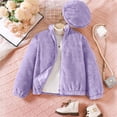 thumbnail image 2 of Odeerbi Teen Boys Girls Fleece Lined Sherpa Jacket with Beret Hat Set Winter Thermal Coat Children's Solid Color Knot Woolen Outerwear Set Teen Clothes Purple, 2 of 8