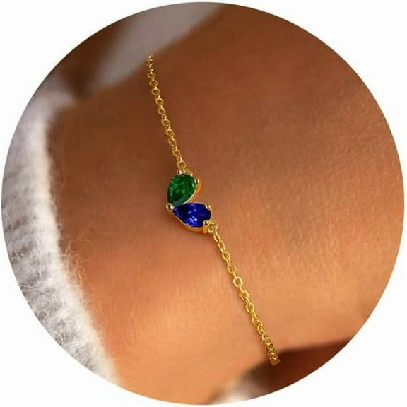 Double Pear Fine Birthstone Bracelet- 14K Dainty Gold Professionally Plated Bracelets for Women, Birthstone Bracelet designed for Women Jewelry Gifts[v836]
